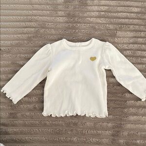 Little Me Cream Ribbed Long-Sleeve Top with Gold Heart